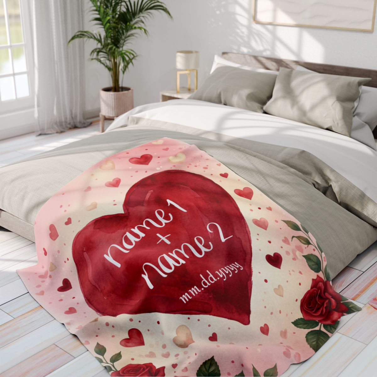 Personalized Couple's Valentine's Day Fleece Blanket, 100% Cotton, Custom Romantic Gift for Any Couple
